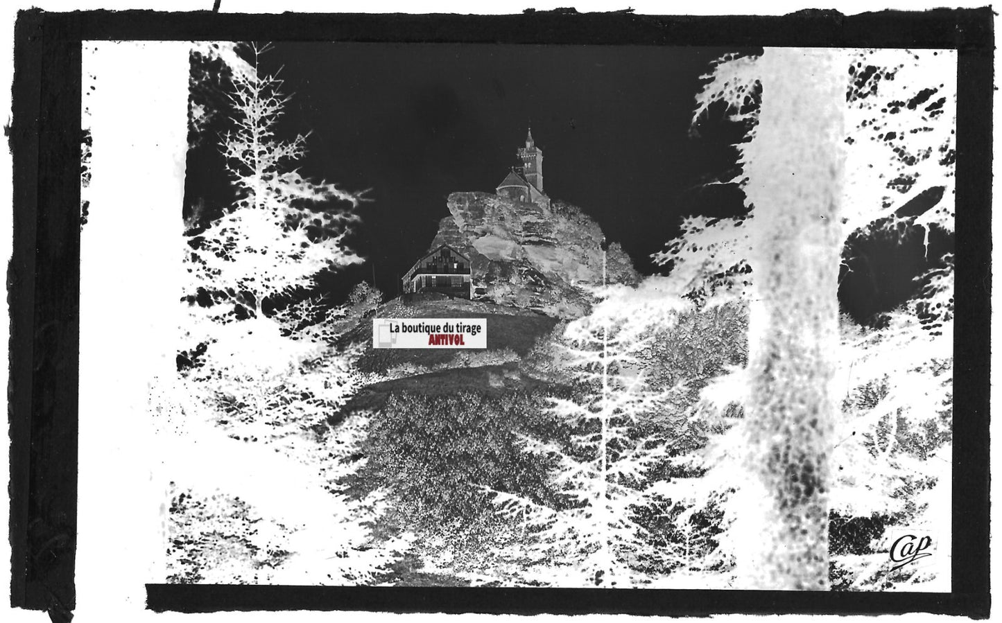 Plaque verre photo, négatif noir & blanc 9x14 cm, Dabo, Chapelle et hôtel