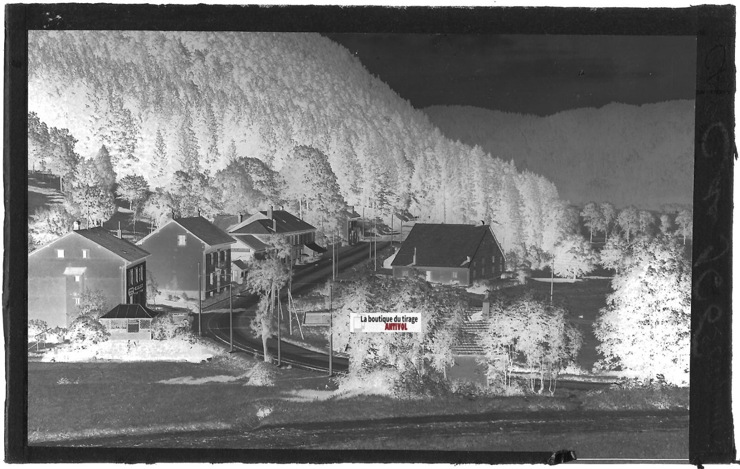 Plaque verre photo, négatif noir & blanc 9x14 cm, hôtel du lac, Longemer, France