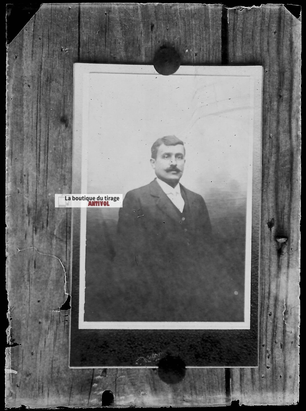 Plaque verre photo ancienne négatif noir et blanc 6x9 cm homme monsieur vintage