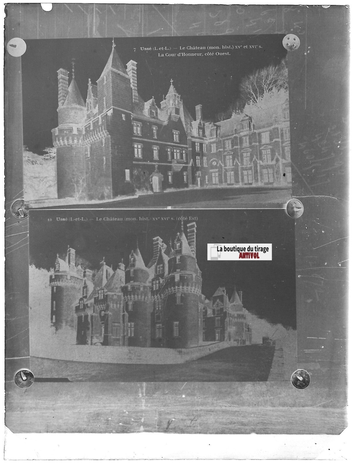 Château d'Ussé, Plaque verre photo ancienne, négatif noir & blanc 9x12 cm