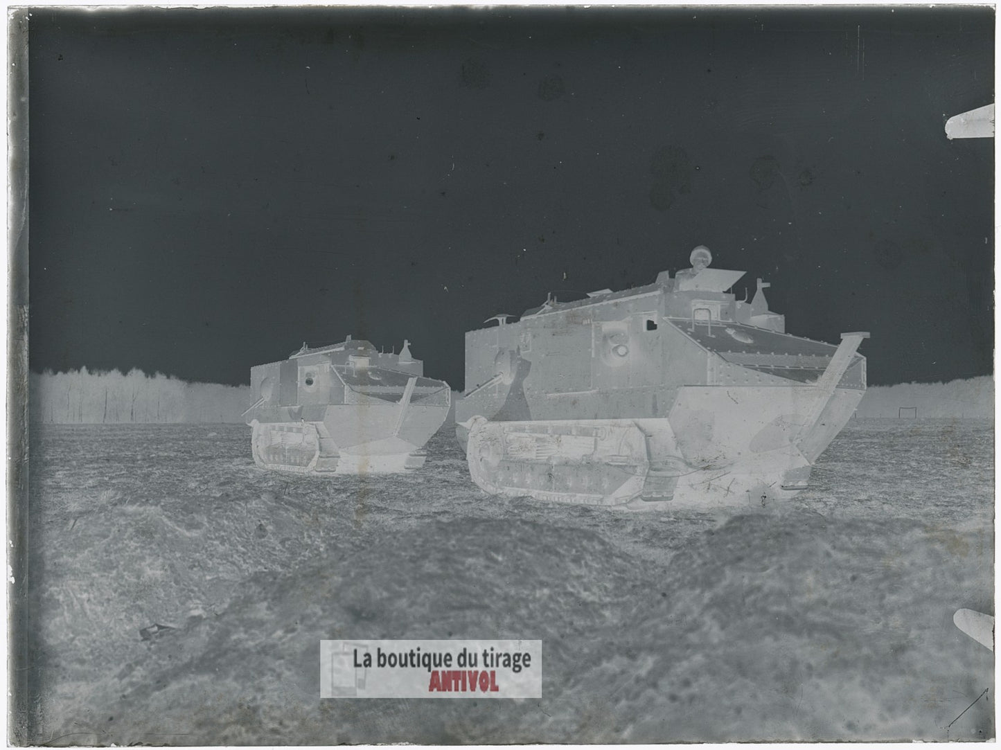 Chars Schneider CA1, WW1, plaque verre, photo ancienne, négatif 9x12 cm