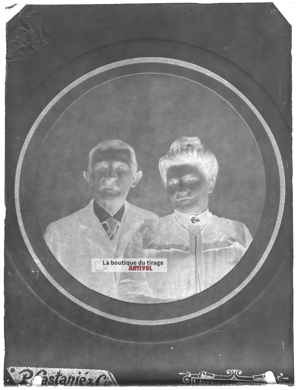 Plaque verre photo ancienne négatif noir et blanc 9x12 cm couple portrait France