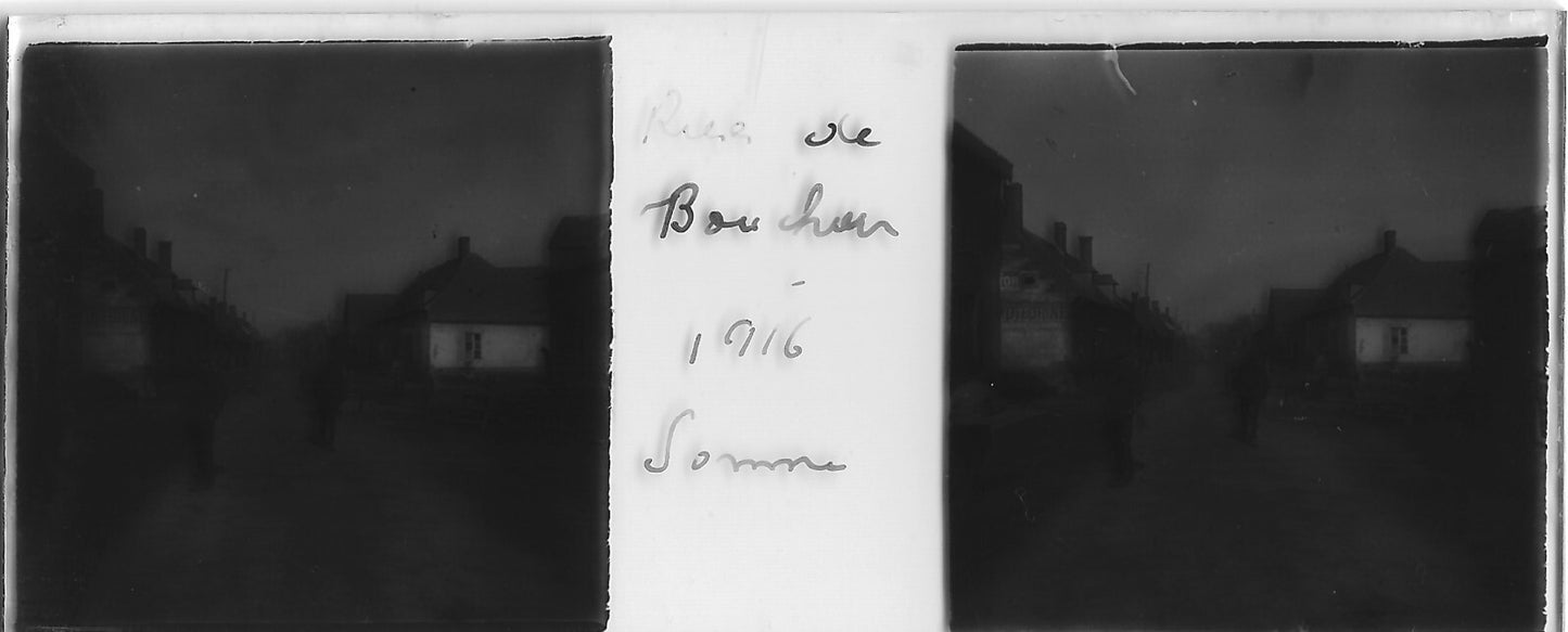 Rue de Bouchoir, Plaque verre stéréo, positif ancien noir & blanc 4,5x10,7 cm