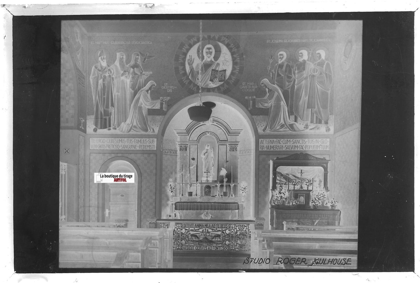 Mulhouse, église, Plaque verre photo ancienne, négatif noir & blanc 10x15 cm
