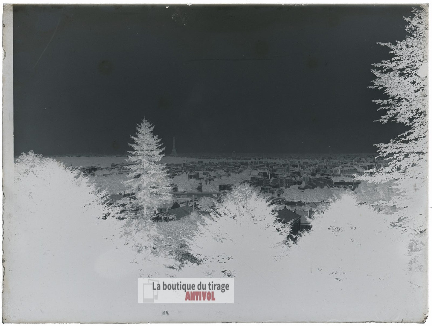 Vue sur Paris depuis Meudon, plaque verre, photo ancienne, négatif 9x12 cm