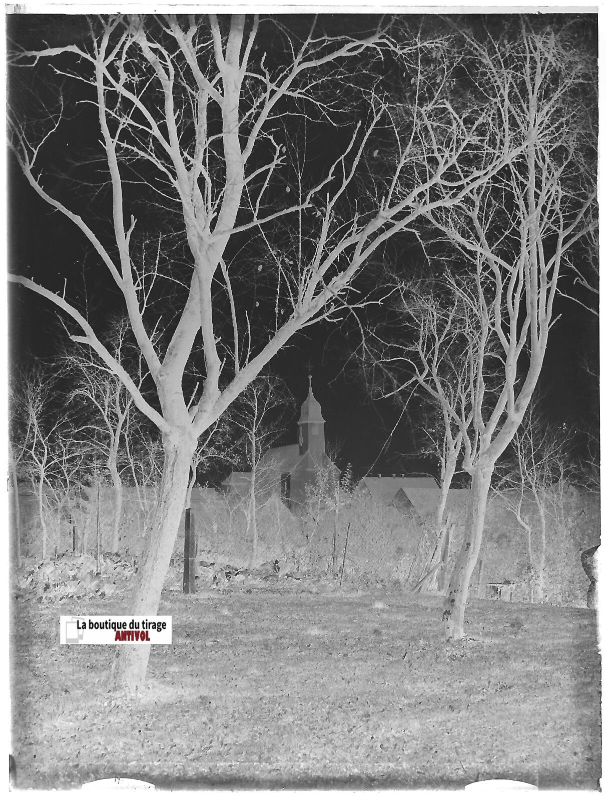 Village, Alsace, église, Plaque verre photo, négatif ancien noir & blanc 9x12 cm