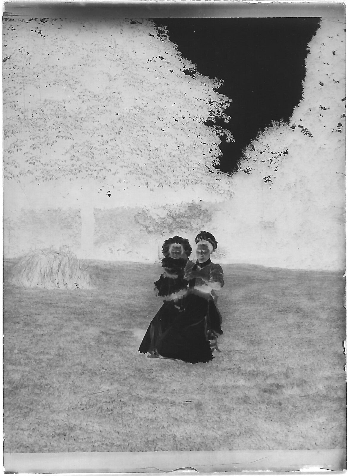 Plaque verre photo ancienne négatif noir et blanc 6x9 cm enfant femme robe