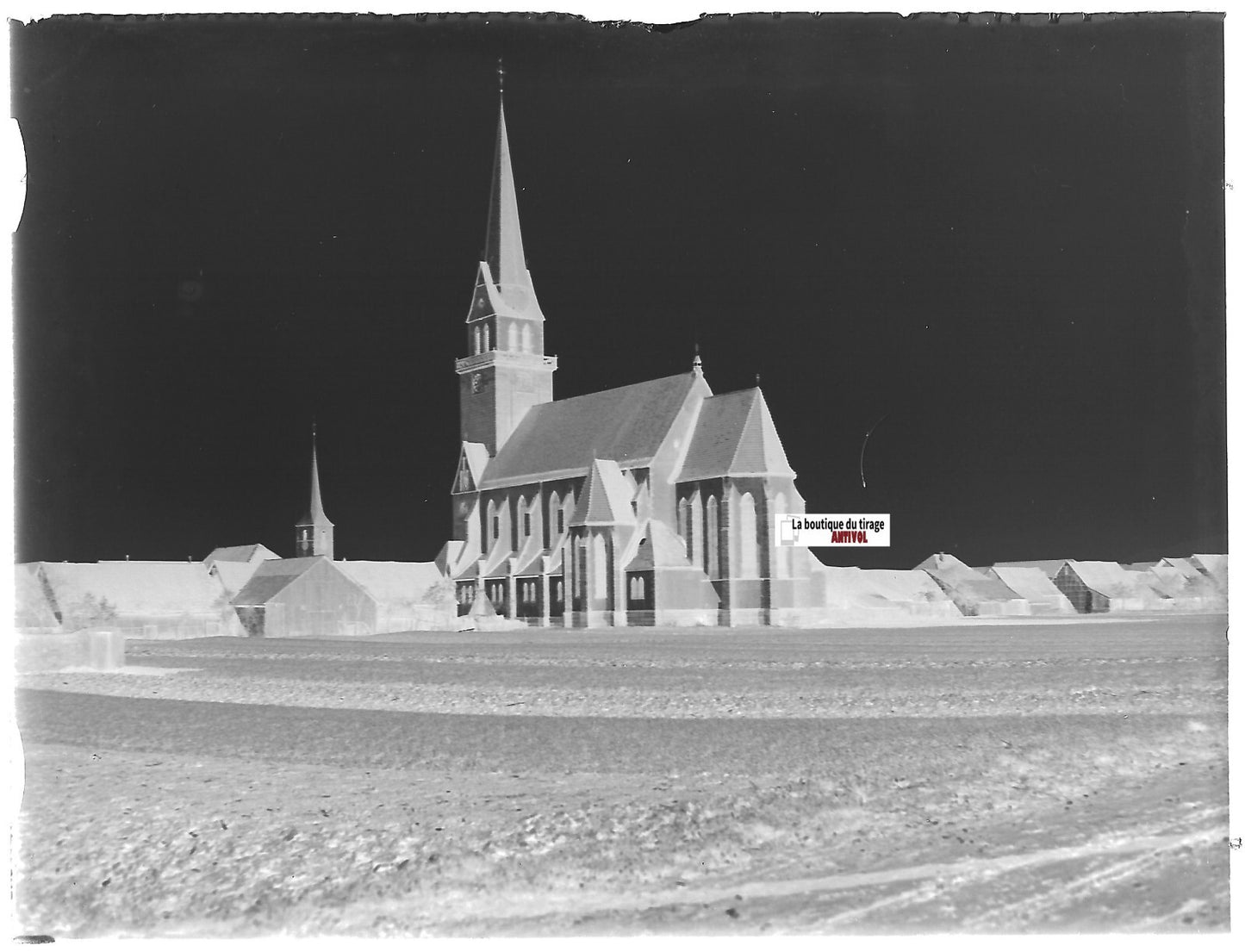 Meistratzheim église, Plaque verre photo, négatif ancien noir & blanc, 9x12 cm
