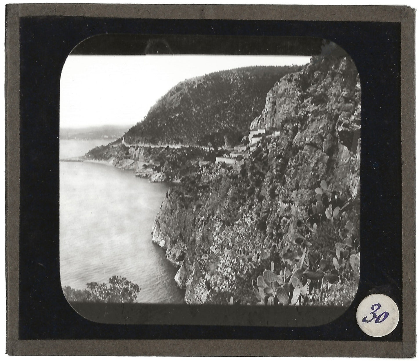 Corniche, paysage mer, France, photo ancienne plaque de verre, positif 8,5x10 cm