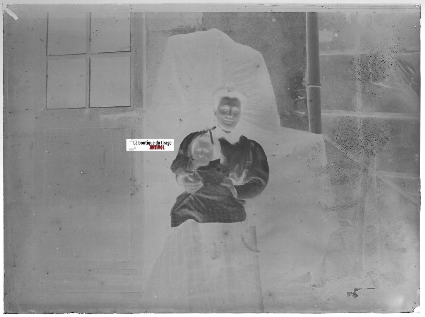 Maman, enfant, France, Plaque verre photo ancienne, négatif noir & blanc 9x12 cm