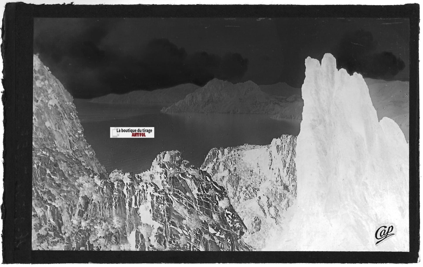 Plaque verre photo négatif noir & blanc 9x14 cm, Piana, Corse, calanques, mer