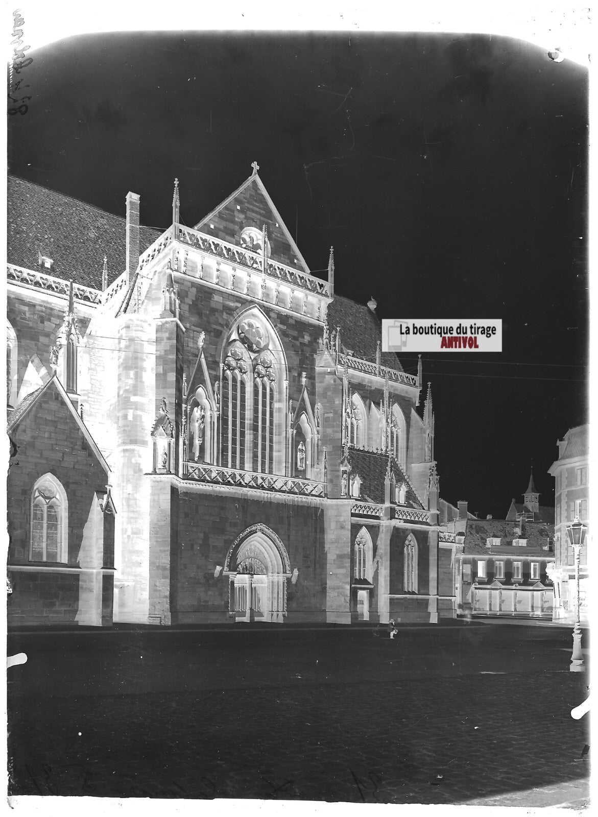 Plaque verre photo ancienne négatif noir et blanc 13x18 cm Colmar cathédrale