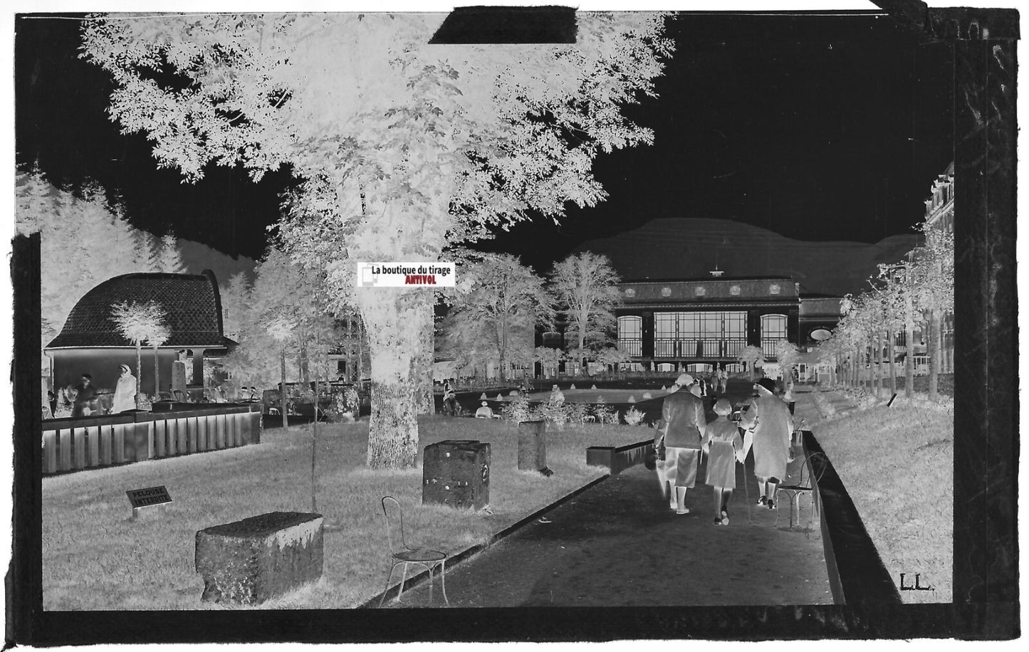 Plaque verre photo négatif, 9x14 cm, Mont-Dore, parc Casino, Auvergne, France