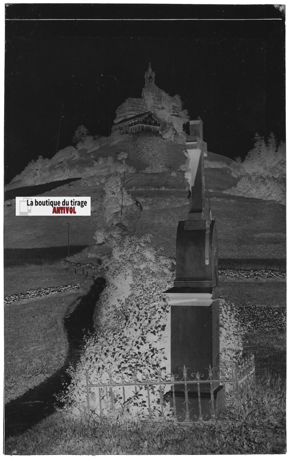 Plaque verre photo, négatif noir & blanc 9x14 cm, Dabo, Chapelle Saint-Léon