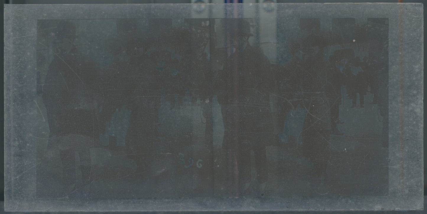 Scène de vie, Longchamp, Paris, plaque verre stéréoscopique, positif 8,5x17 cm