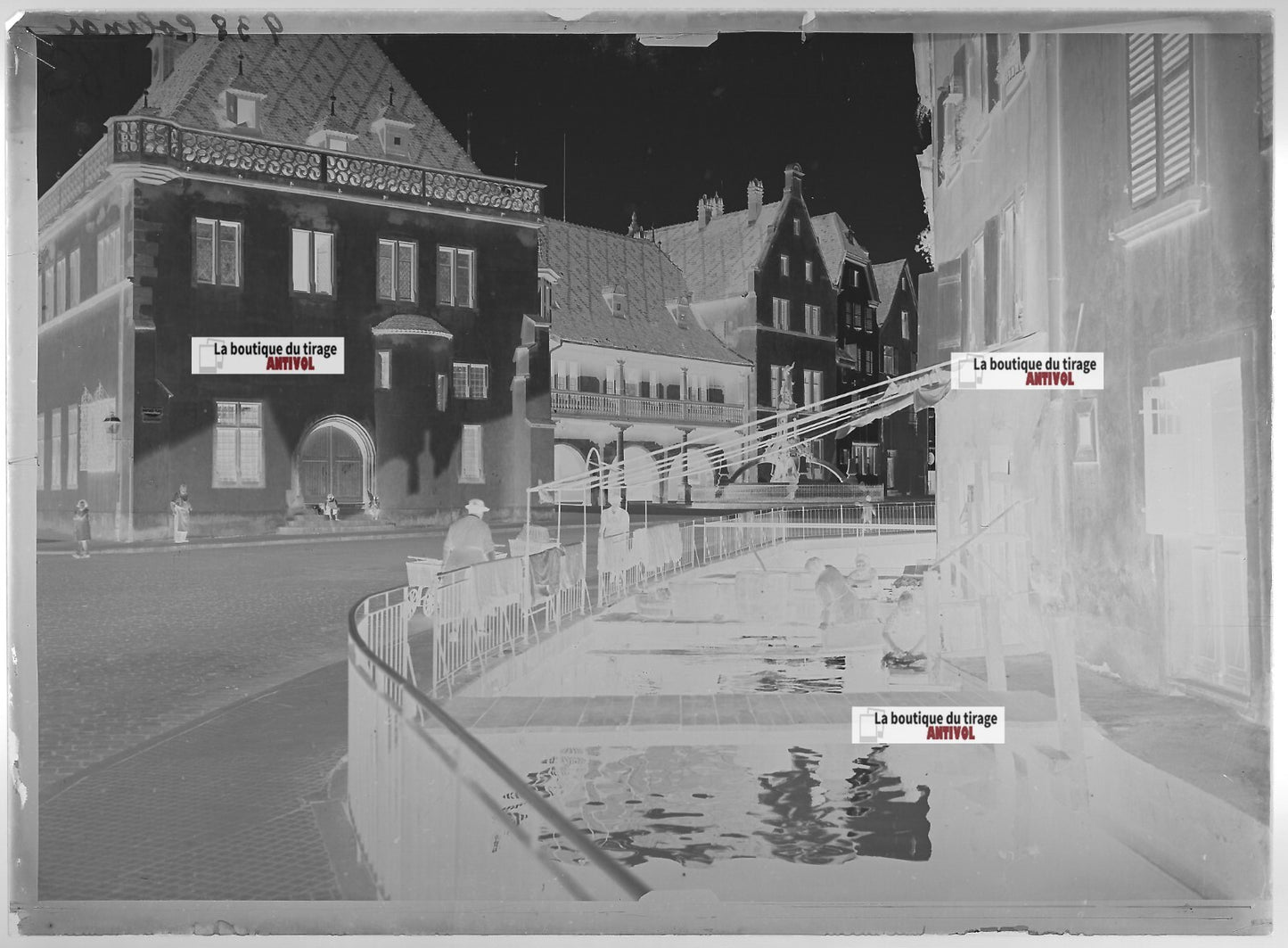 Plaque verre photo ancienne négatif noir et blanc 13x18 cm Colmar centre