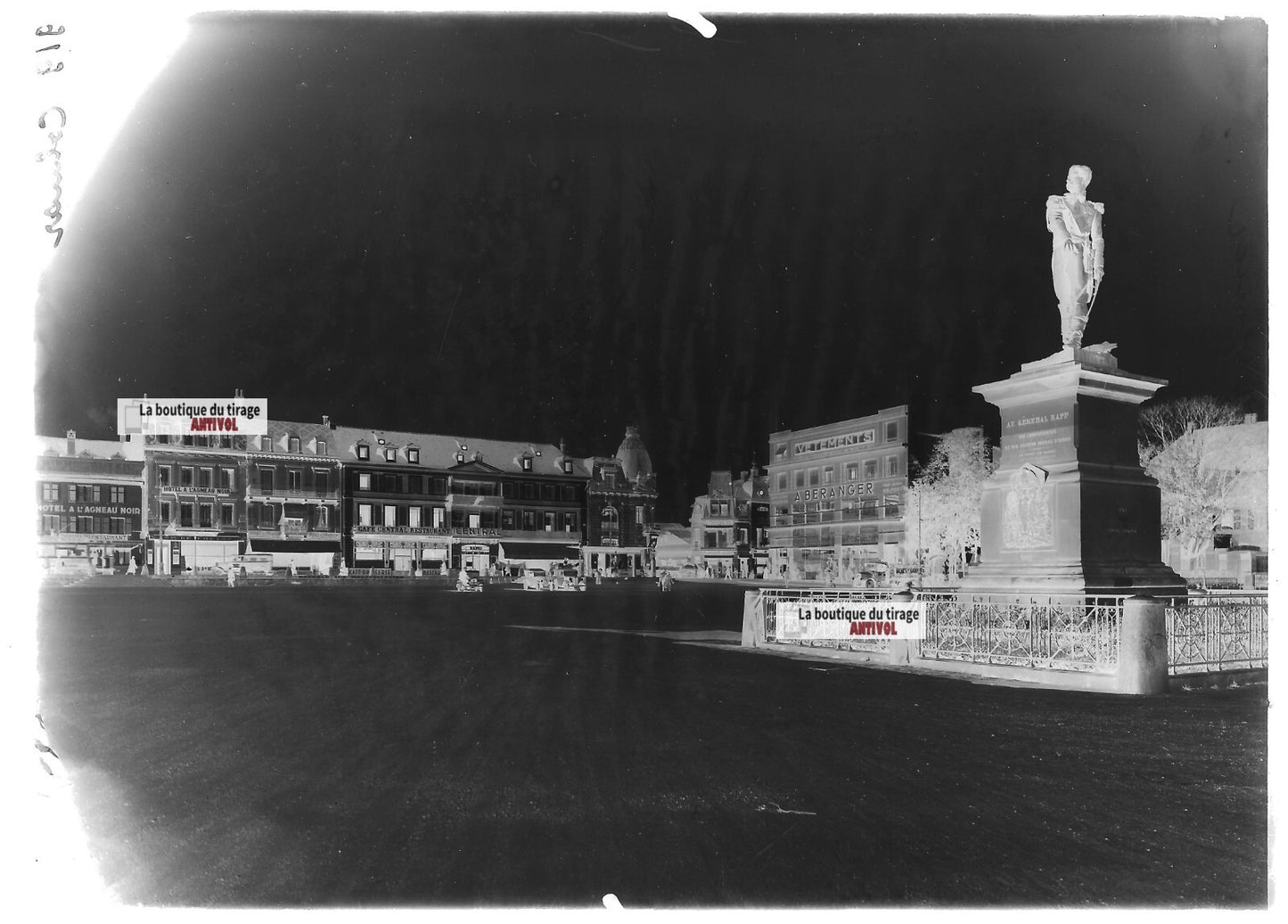 Plaque verre photo ancienne négatif noir et blanc 13x18 cm Colmar voitures Rapp