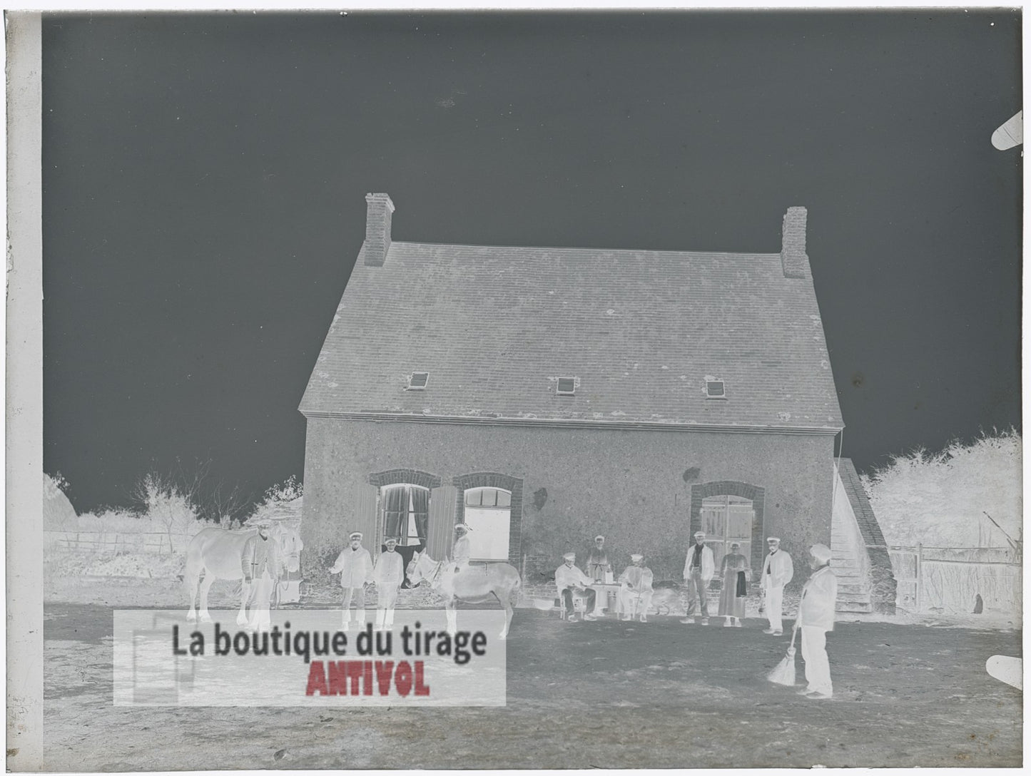 Scène paysanne, France, village, plaque verre, photo ancienne, négatif 9x12 cm
