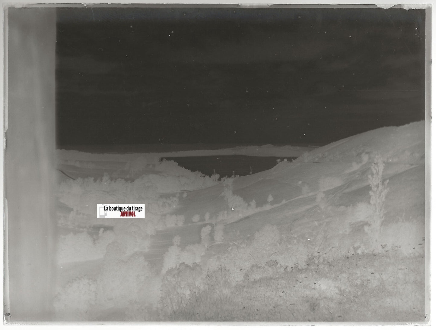 Pyrénées, lac, Plaque verre photo ancienne, négatif noir & blanc 9x12 cm