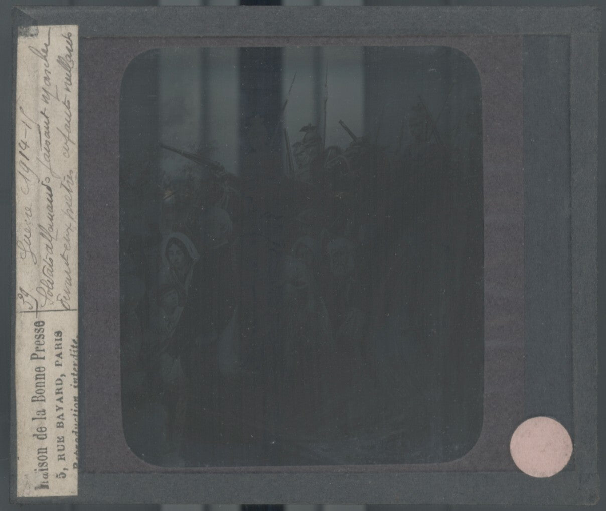 Guerre, soldats allemands, dessin, plaque verre, noir & blanc, positif 8,5x10 cm