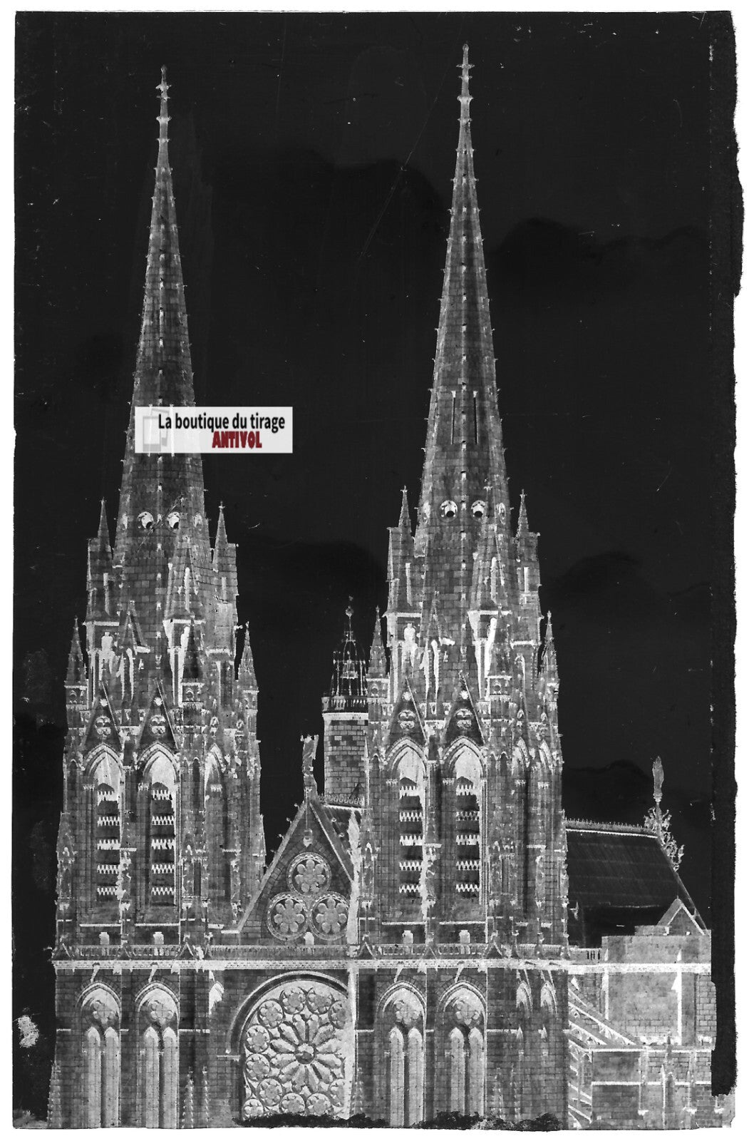 Plaque verre, photo négatif noir & blanc 9x14 cm, Clermont-Ferrand, cathédrale