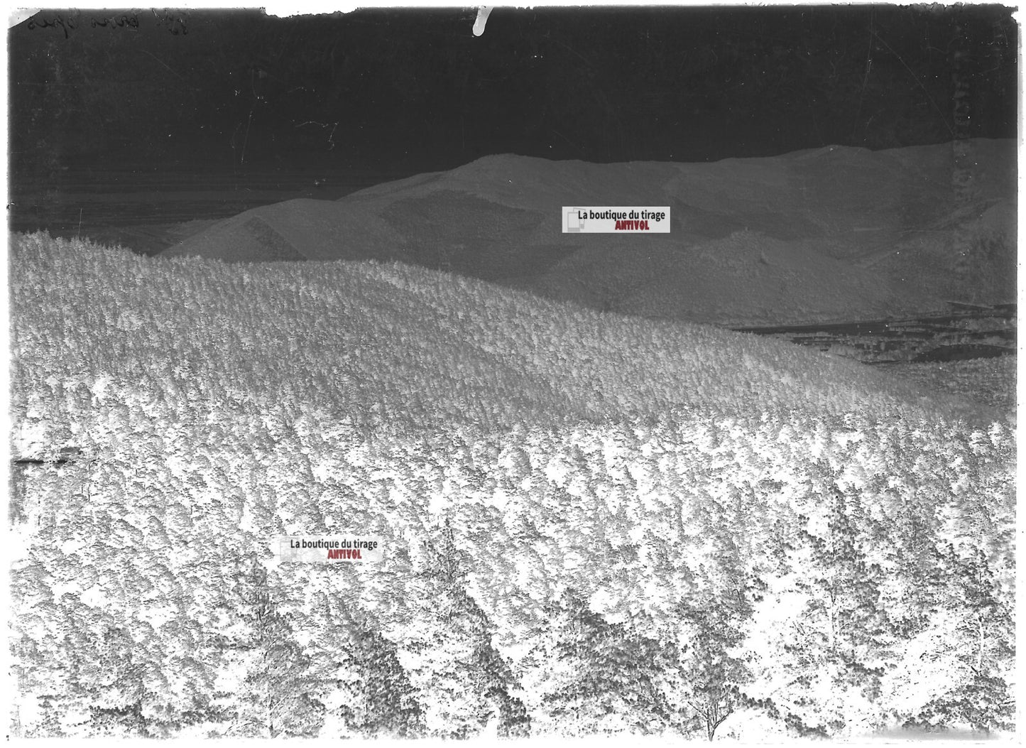 Plaque verre photo ancienne négatif noir et blanc 13x18 cm Trois Epis montagne