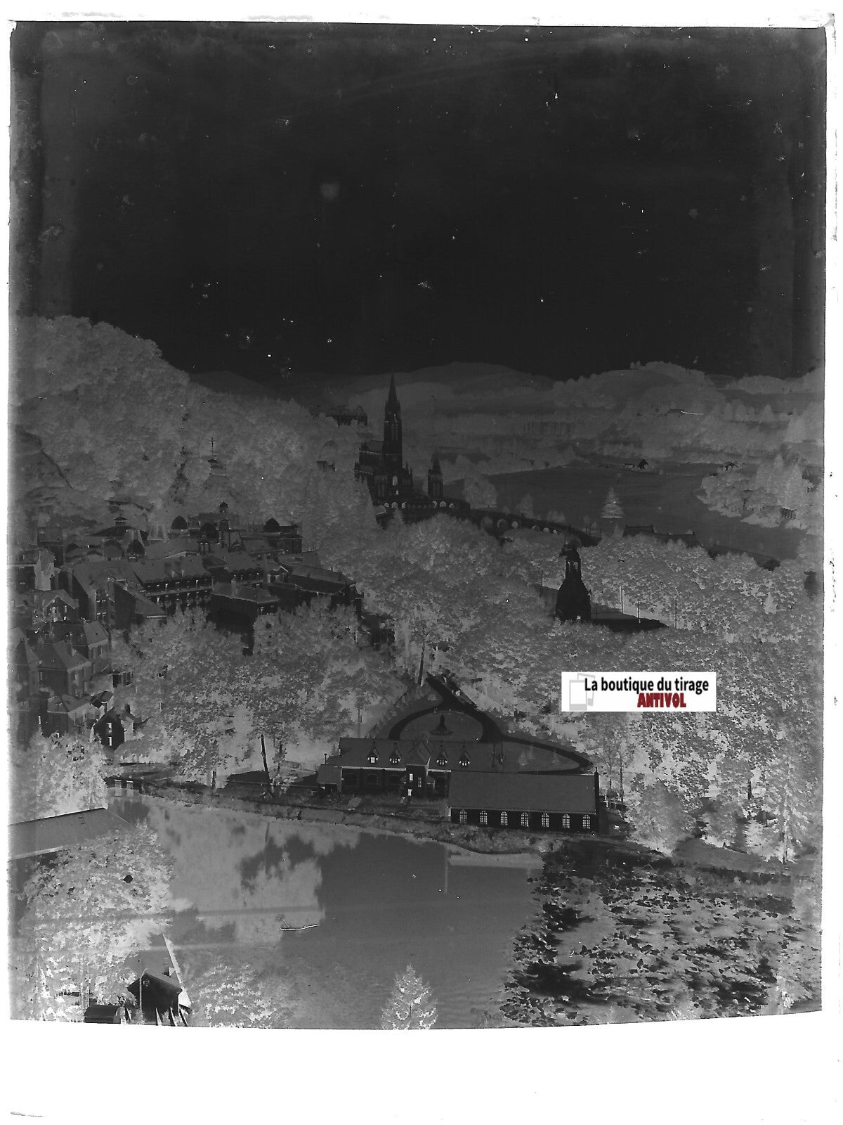 Lourdes, France, Plaque verre photo ancienne, négatif noir & blanc 9x12 cm