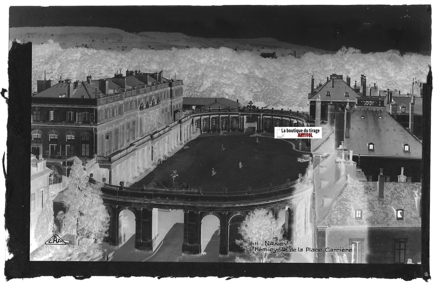 Plaque verre photo, négatif noir & blanc 9x14 cm, Place de la Carrière, Nancy