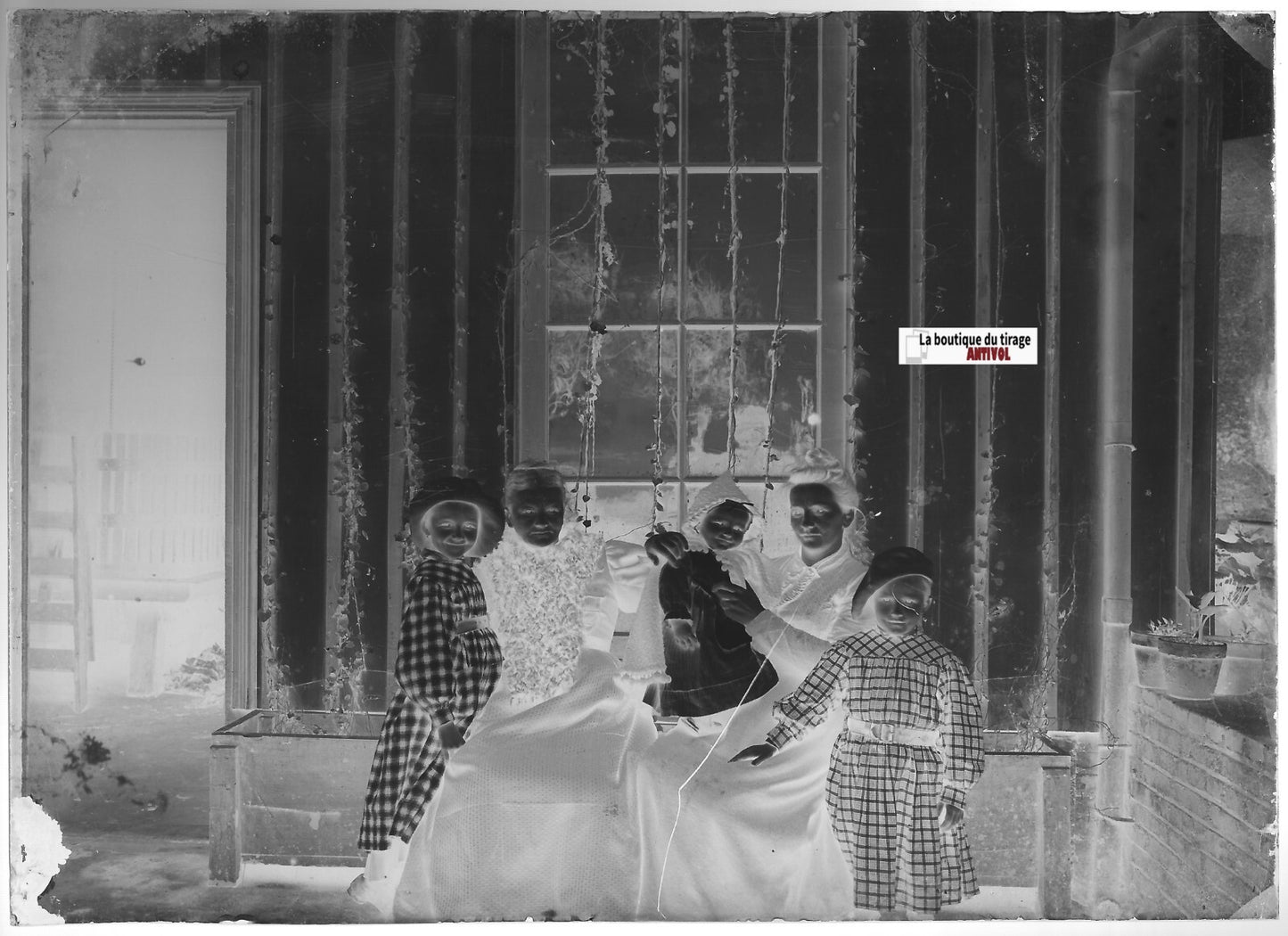 Femmes enfants, Plaque verre photo ancienne, négatif noir & blanc 13x18 cm
