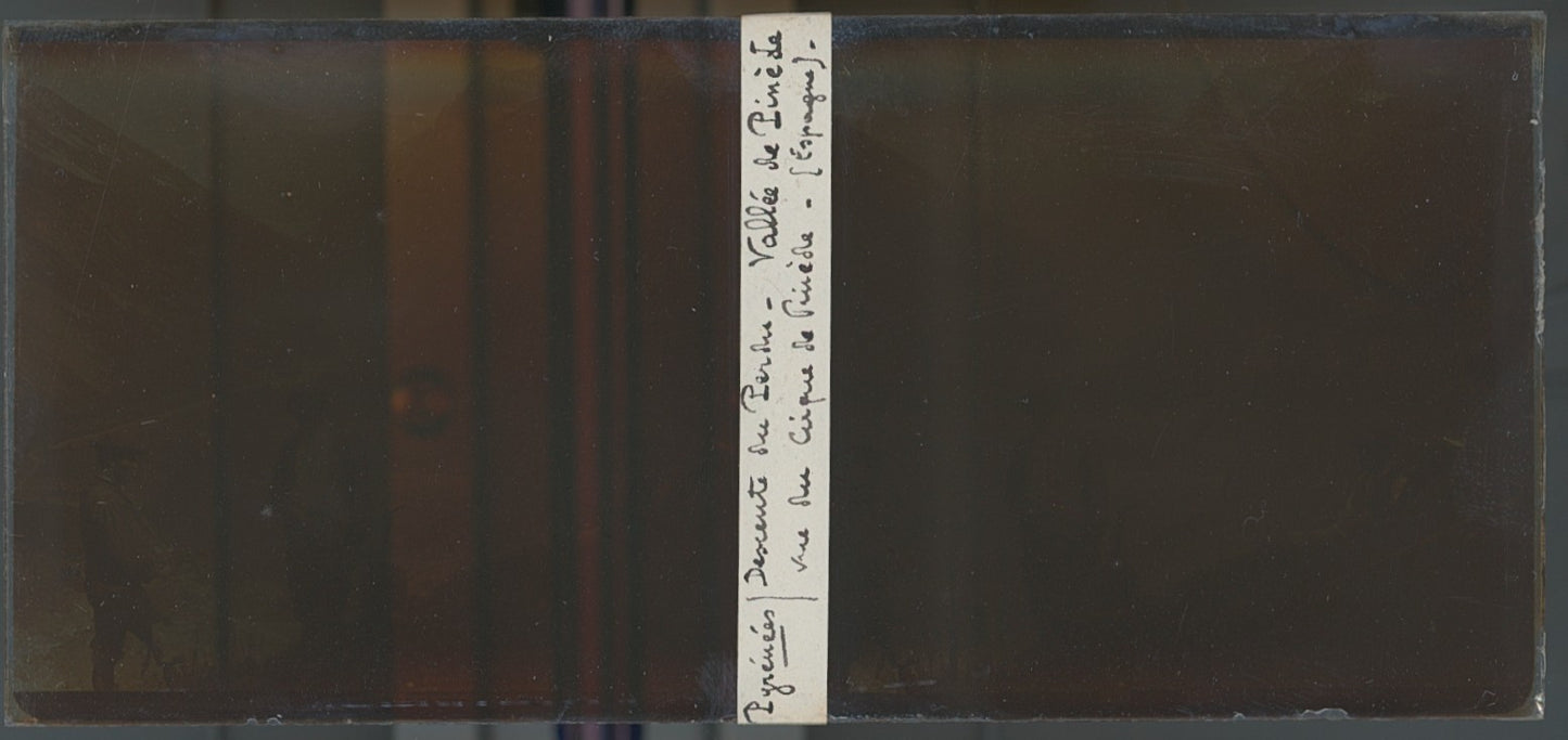 Pic de Pinède, Pyrénées, plaque verre, photo ancienne stéréo, sépia 6x13 cm