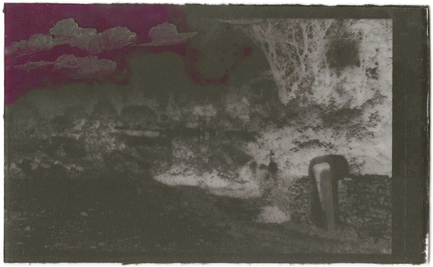 Plaque verre photo ancienne, négatif noir & blanc 9x14 cm, Murol, château ruine