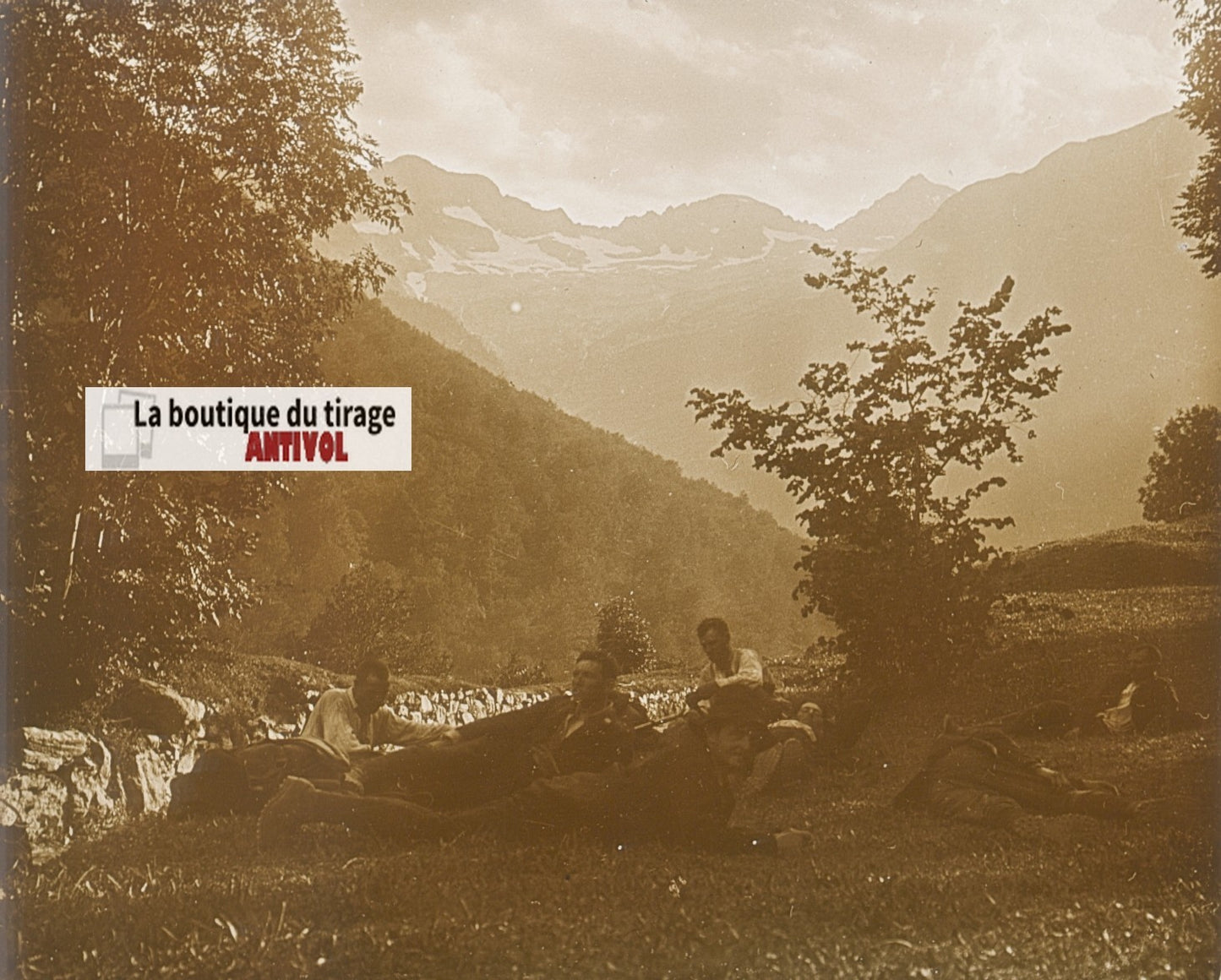 Vallée du Lys, Crabioules, plaque verre, photo ancienne stéréo, sépia 6x13 cm