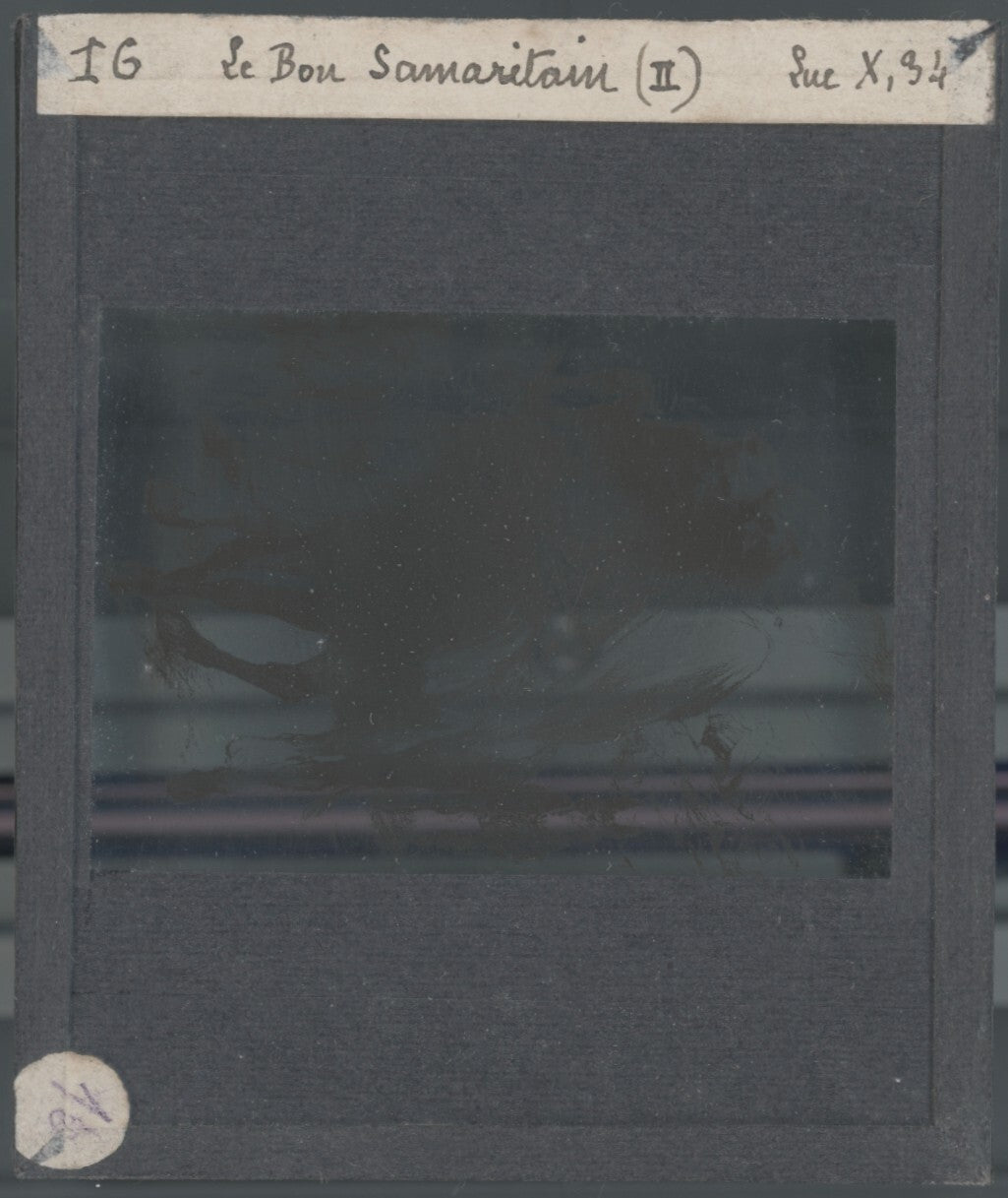 Luc, scène religieuse, dessin peinture plaque de verre, positif 8,5x10 cm