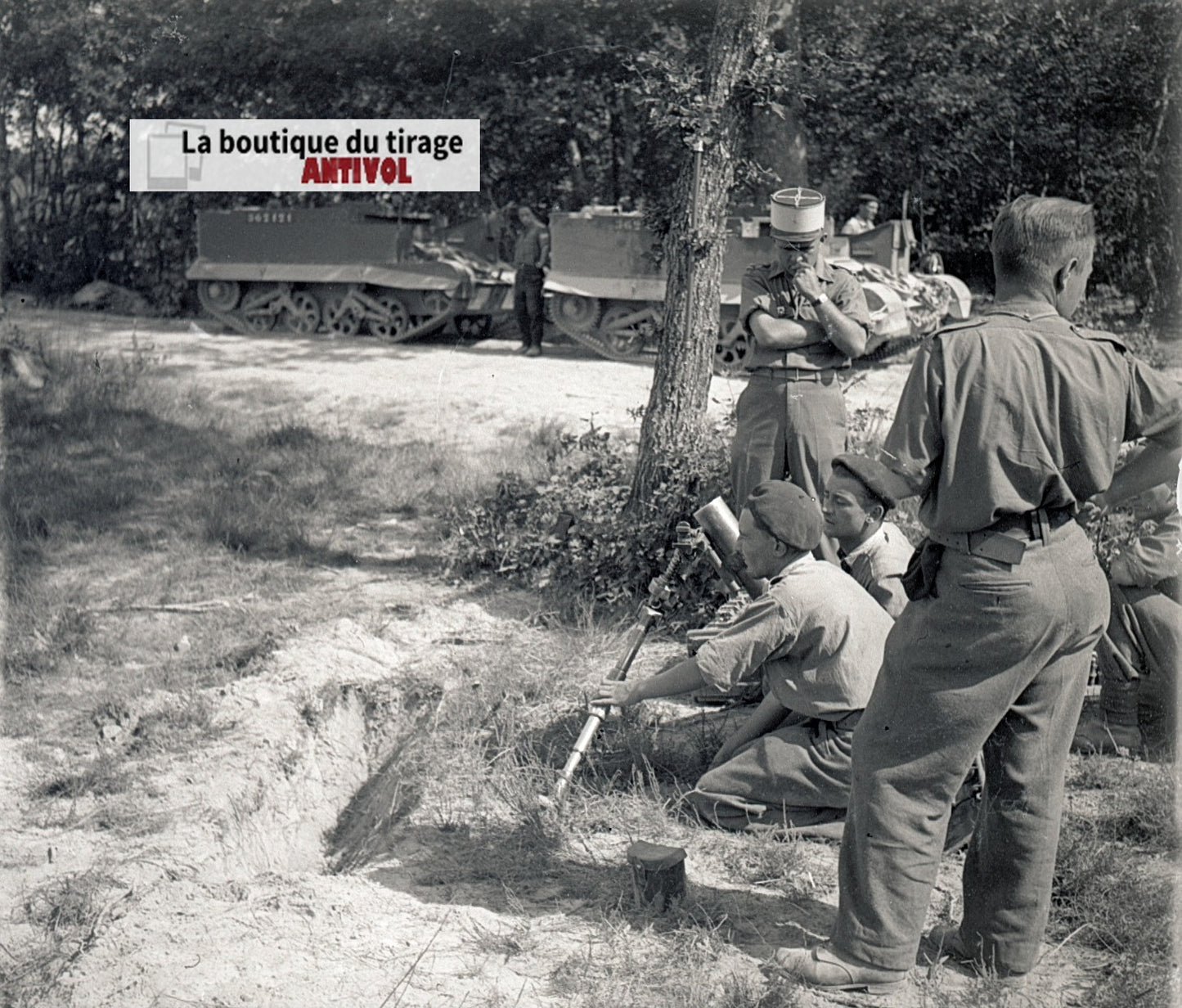 Camp du Ruchard, tir mortier, plaque verre, photo ancienne, négatif N&B 6x13 cm