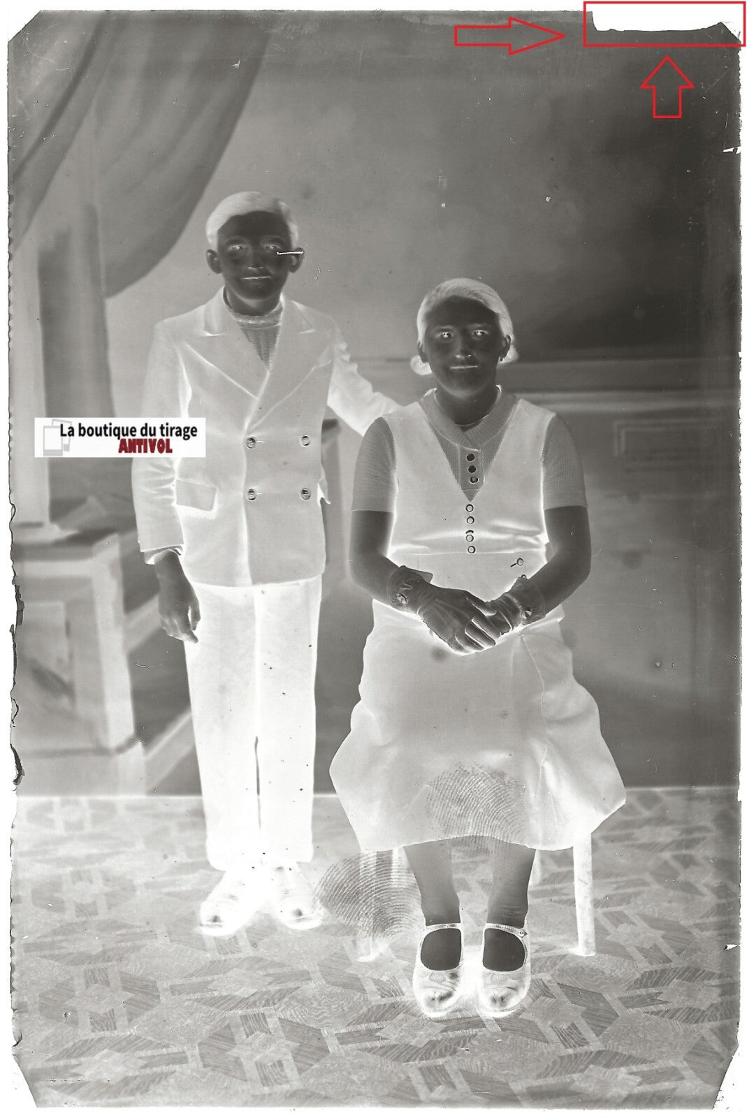 Famille personnages, Plaque verre photo, négatif noir & blanc 10x15 cm France