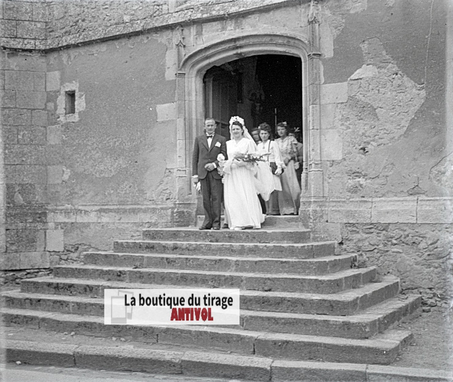 Mariage, village France, plaque verre, photo ancienne, négatif N&B 6x13 cm