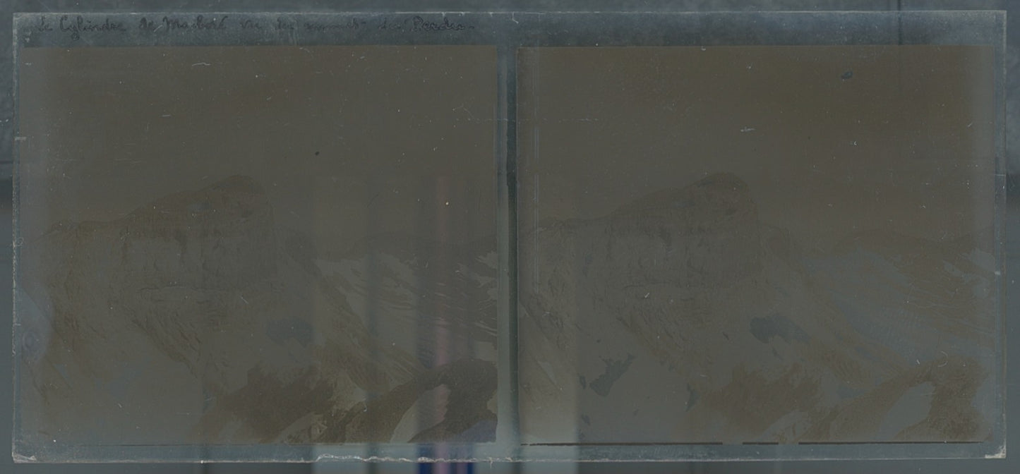 Cylindre du Marboré, plaque verre, photo ancienne stéréo, noir & blanc 6x13 cm