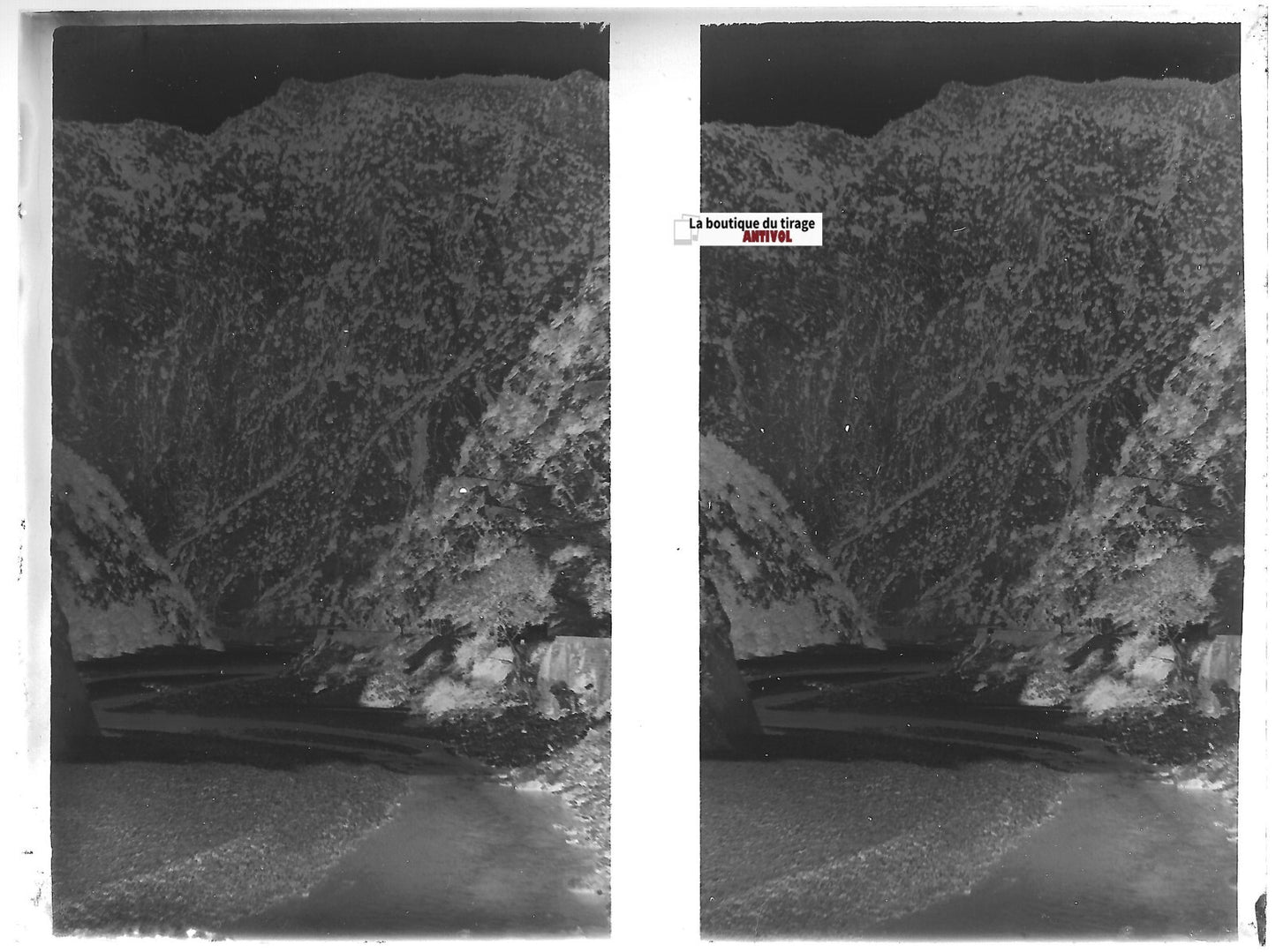 Rivière, paysage, Plaque verre photo ancienne, négatif noir & blanc 9x12 cm