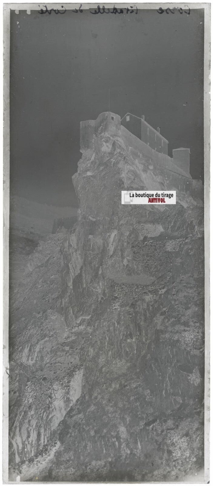 Citadelle de Corte, Corse paysage, photo ancienne plaque verre, négatif 8x18 cm