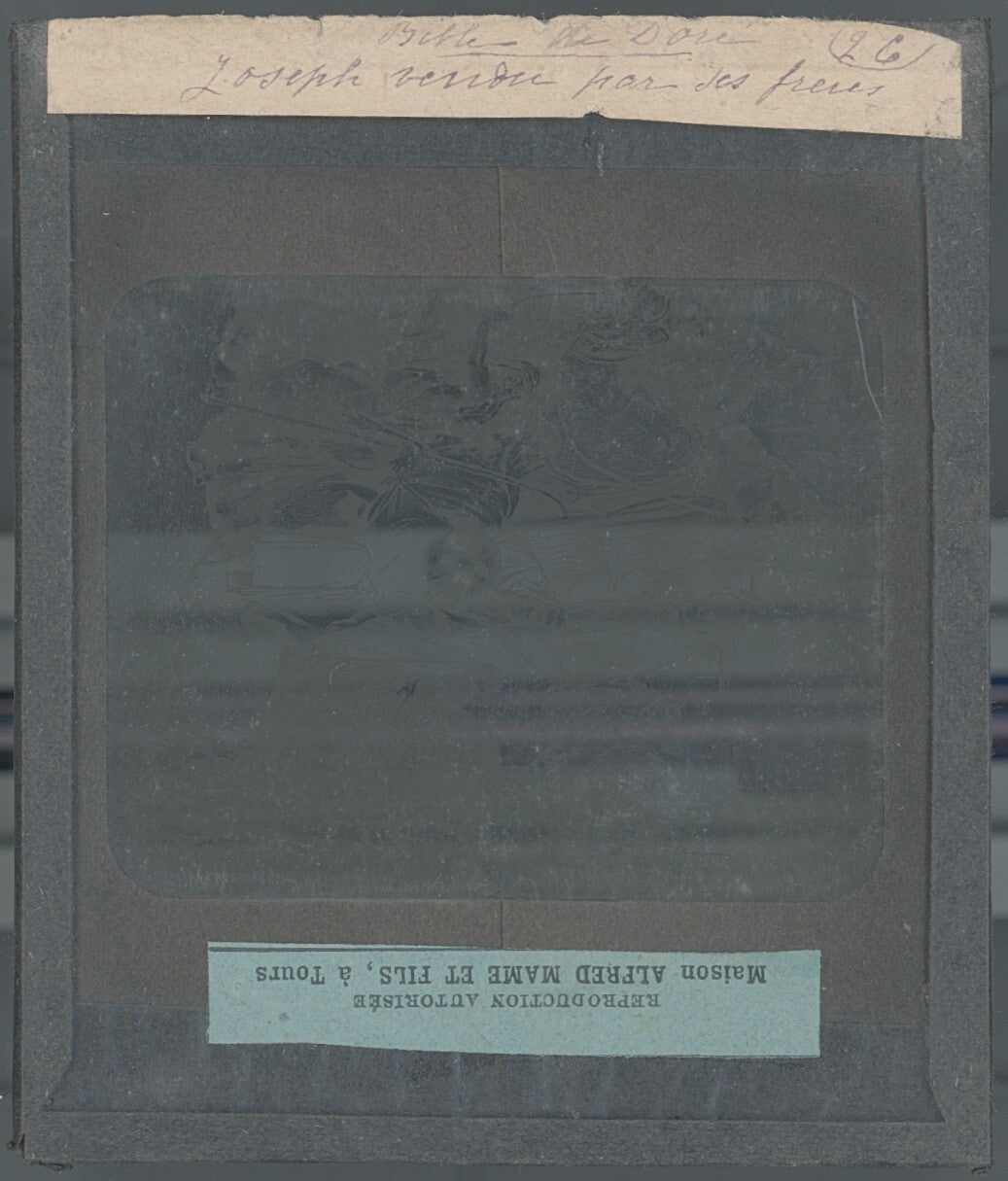 Joseph et ses frères, Bible de Doré, dessin, plaque verre, positif 8,5x10 cm