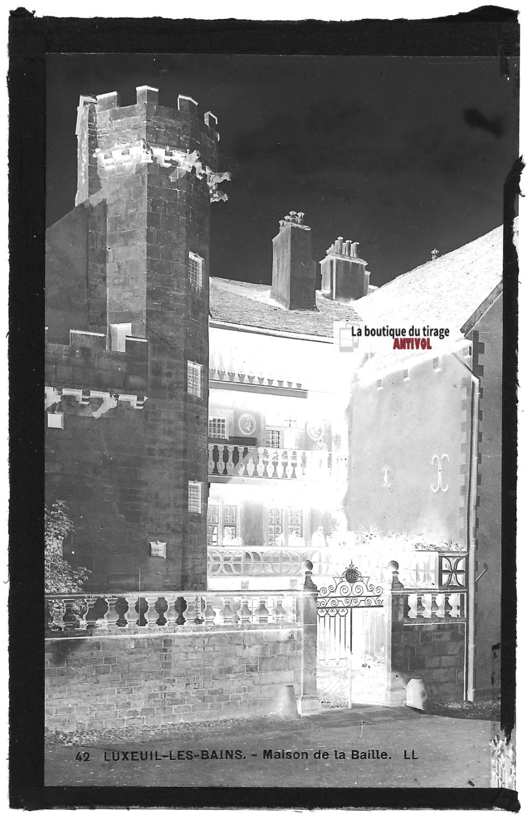 Plaque verre photo négatif noir & blanc 9x14 cm Luxeuil-les-Bains maison Baille