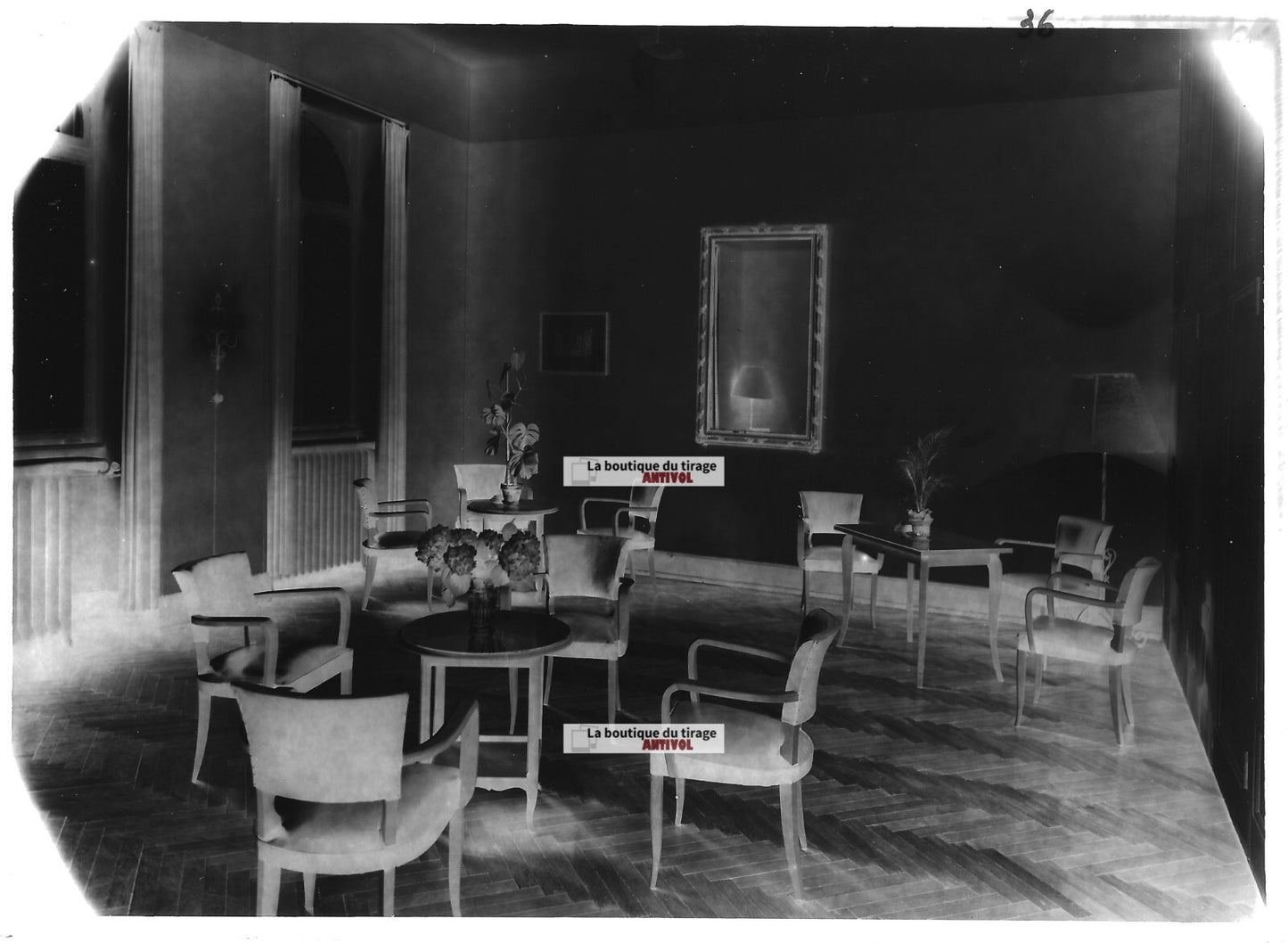 Plaque verre photo ancienne négatif noir et blanc 13x18 cm salon ancien