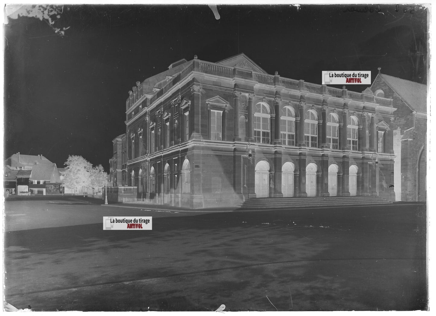 Plaque verre photo ancienne négatif noir et blanc 13x18 cm Colmar Théâtre