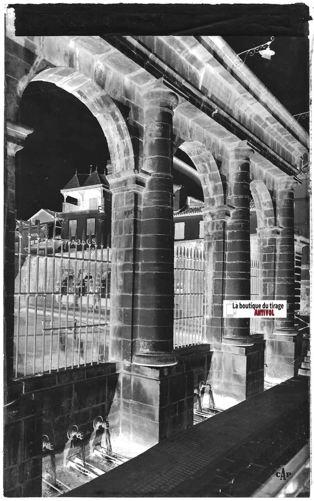 Plaque verre photo ancienne négatif noir & blanc 9x14 cm, Dax, fontaine chaude