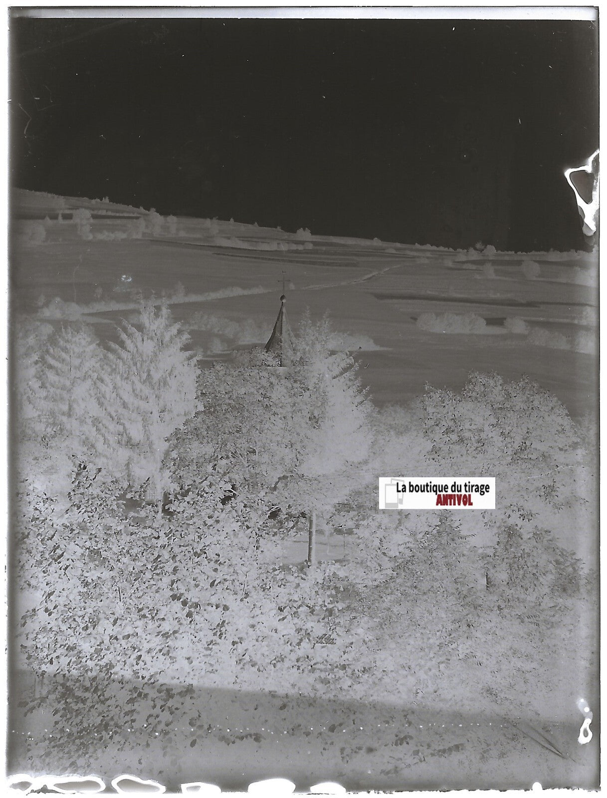 Paysage, France, Plaque verre photo ancienne, négatif noir & blanc 9x12 cm