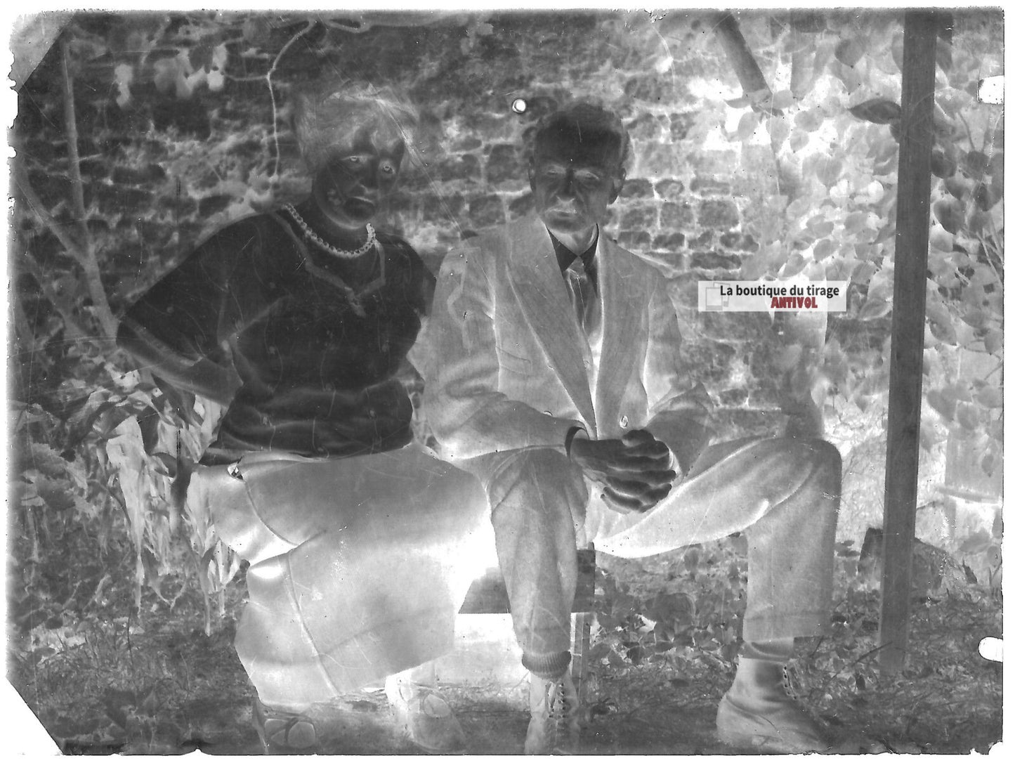 Plaque verre photo ancienne négatif noir et blanc 9x12 cm couple amour France