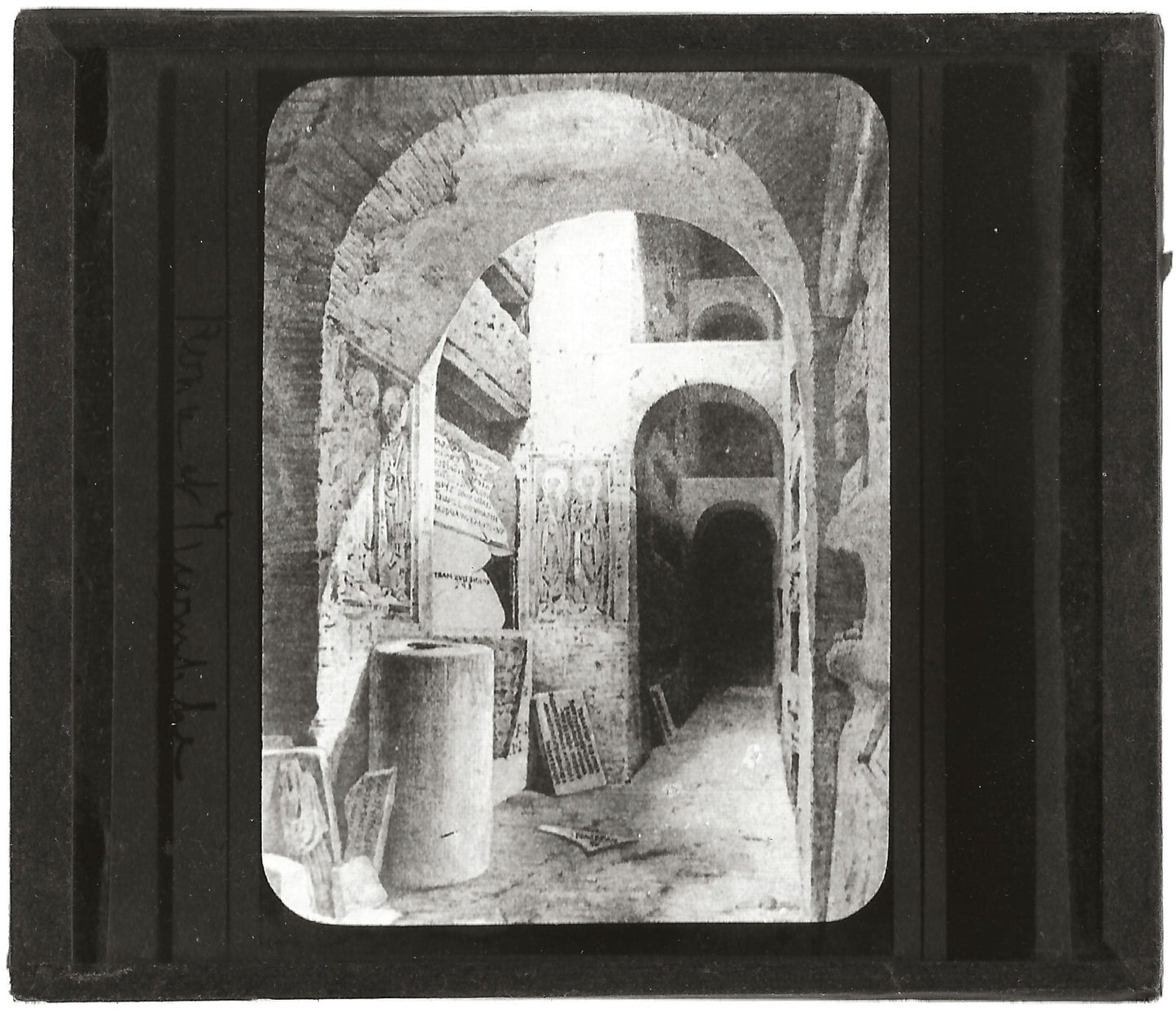Les catacombes, Rome Italie, photo ancienne plaque de verre, positif 8,5x10 cm