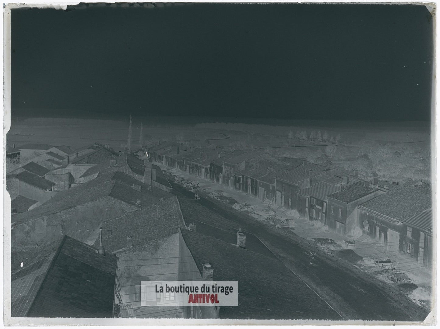 Rue, village France, plaque verre, photo ancienne, négatif 9x12 cm