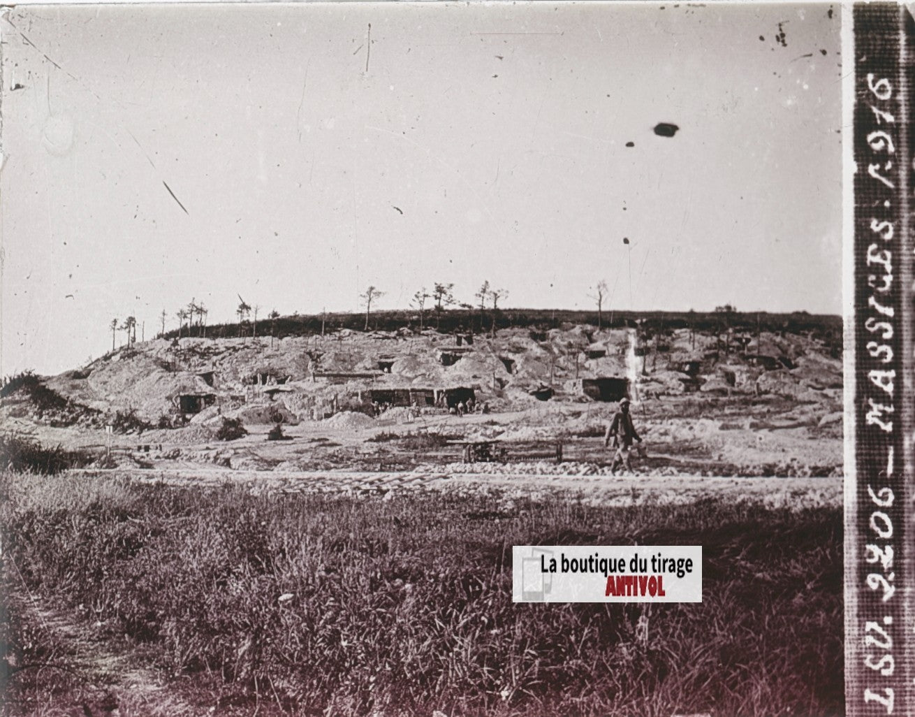 Massiges, fantassins, 1916 WW1, plaque verre stéréo, photo ancienne 4,5x10,7 cm