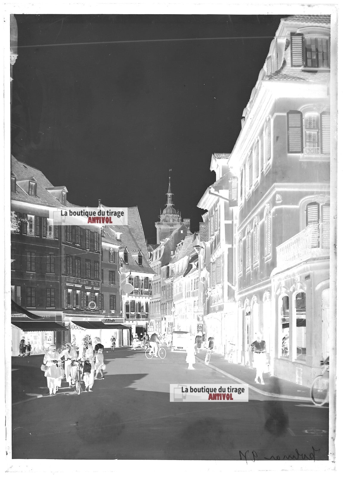 Plaque verre photo ancienne négatif noir et blanc 13x18 cm Colmar voiture